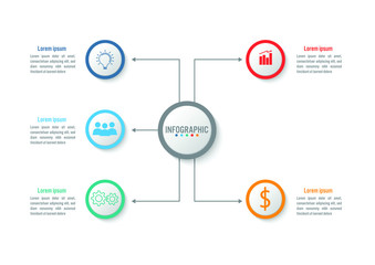 Business infographic template with 5 options circular shape, Abstract elements diagram or processes and business flat icon, Vector business template for presentation.Creative concept for infographic.