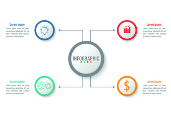 Fototapeta premium Business infographic template with 4 options circular shape, Abstract elements diagram or processes and business flat icon, Vector business template for presentation.Creative concept for infographic.