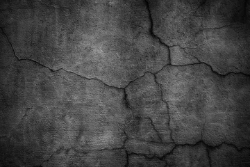 Photo sur Plexiglas Pierres Mur de ciment noir. Texture sombre du béton fissuré
