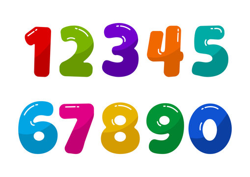 Colorful kids font numbers from 1 to 0. Vector illustration