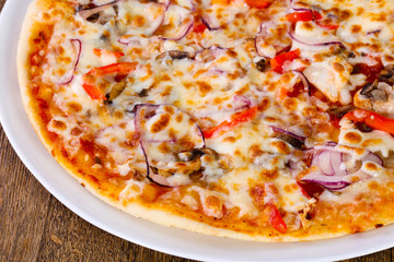 Pizza with beef and onion