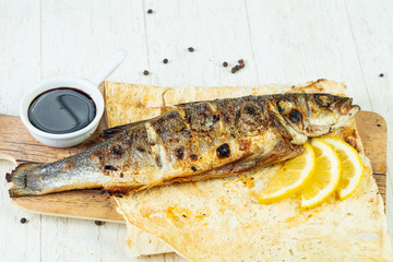 Grilled seabass with lemon