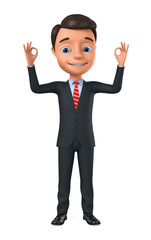 Businessman showing okay on white background. 3d render illustration.