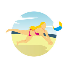 Girl Playing Beach Volleyball Summer Activity Scenery Illustration Design