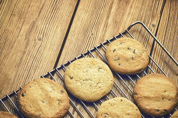 tasty oat cookie on grill tray