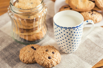 Homemade chocolate chip cookies a rusting setting