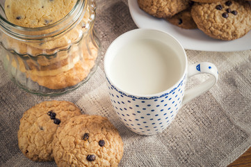 Homemade chocolate chip cookies a rusting setting