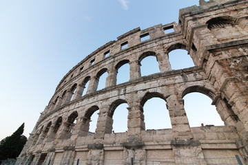 Pula, Croatia - July 31, 2018: View of the Pula amphitheatre.