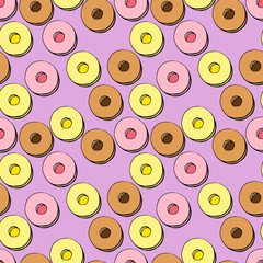 cookies pattern. hand drawn illustration. Bright cartoon illustration for children's greeting card design, menu, fabric and wallpaper.