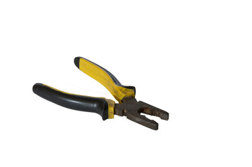 yellow pliers isolated on white background for electricians