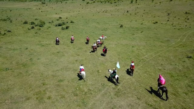 Aerial View. Meeting of Ukrainian and Crimean Tatar warriors. The Ukrainian Cossack Host. Medieval Reenactment