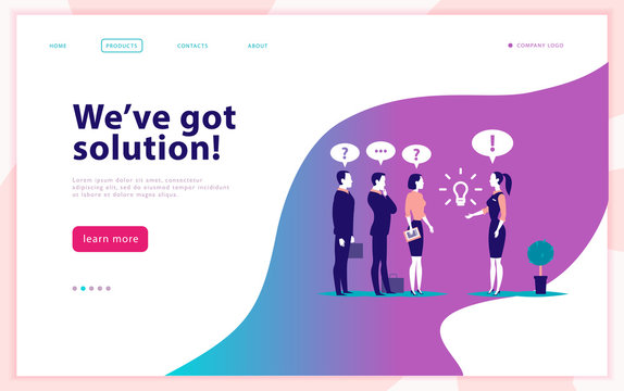 Vector web page design template - complex business solution, project support, online consult, modern technology, service, time management, planning. Landing page. Mobile app. Flat concept illustration