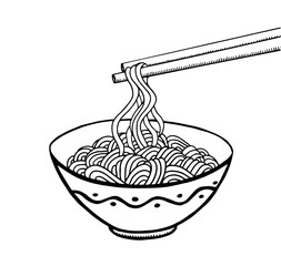 Doodle noodle at bowl and stick. hand drawing
