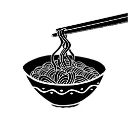 Doodle noodle at bowl and stick. hand drawing