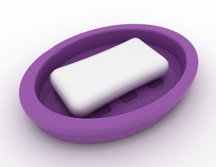 Soap in a soap tray on a white background 3D RENDERED illustration