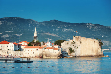 Old town in Budva in a beautiful summer day. Budva Citadel. Adriatic sea.