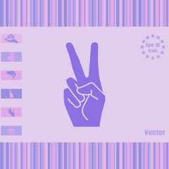Obraz premium Peace or victory hand gesture vector icon. Two fingers up. Flat design style