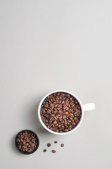 Coffee Beans Mug on Bright Beige Background