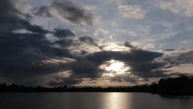 Dramatic stormy scenery countryside at reservoir and  beautiful clouds ,landscape timelapse
