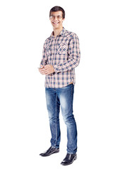 Man texting on phone full body