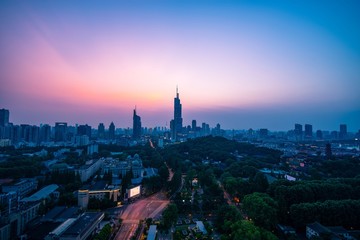 Skyline of Nanjing city at sunset in summer
