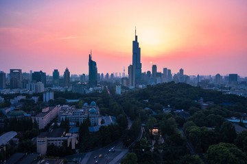 Skyline of Nanjing city at sunset in summer