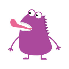 Cute violet monster icon. Happy Halloween. Cartoon colorful scary funny character. Eyes, mouth showing tongue. Funny baby collection. White background Isolated. Flat design.