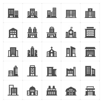 Icon set - Building filled icon style vector illustration on white background