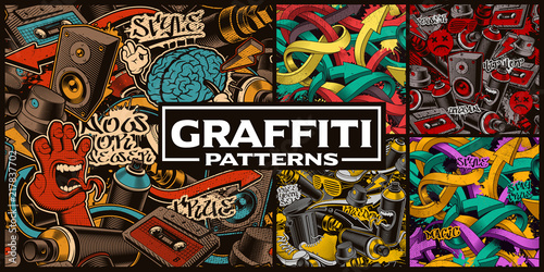 Fototapete Set Of Seamless Patterns With Graffiti Art Fototapeten Harry Kasyanov