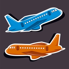 Vector illustration of a cartoon stickers of flying objects - airplane