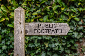 Sign: Public Footpath, seen in Coltishall, The Broads, Norfolk, England, UK