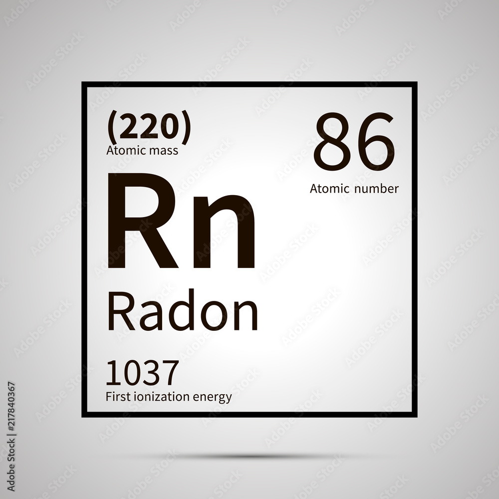 Wall mural Radon chemical element with first ionization energy and atomic mass values ,simple black icon with shadow - Wall murals