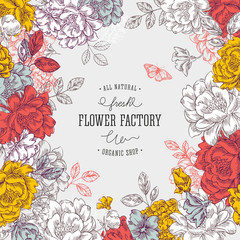 Vintage peony flower background. Flower design template. Vector illustration © Maria