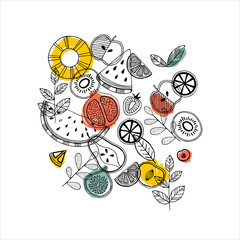 Fruit composition. Scandinavian style illustration. © Maria