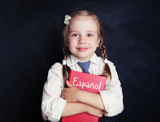 Child student learning spanish language, portrait