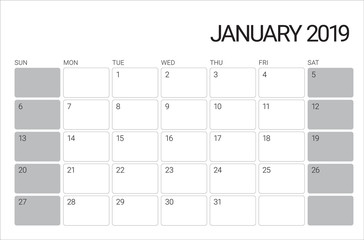 January 2019 desk calendar vector illustration
