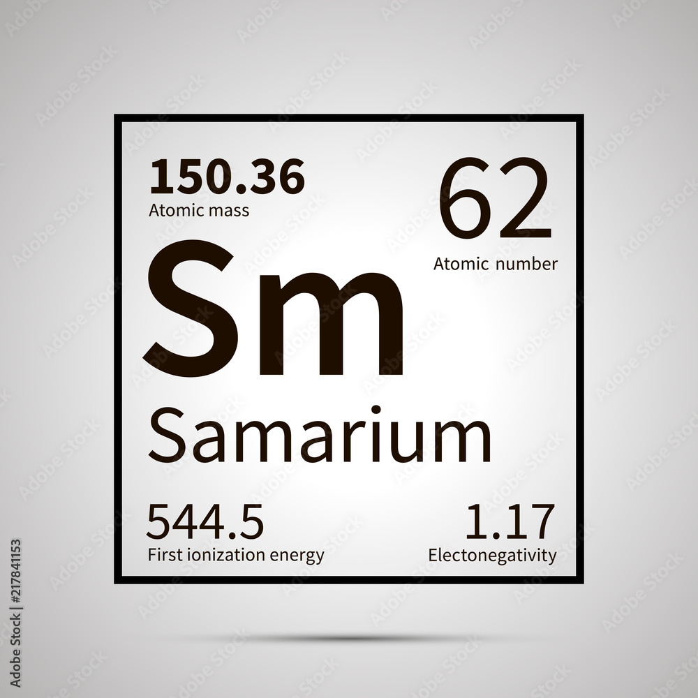 Wall mural Samarium chemical element with first ionization energy, atomic mass and electronegativity values ,simple black icon with shadow - Wall murals