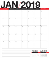 January 2019 desk calendar vector illustration