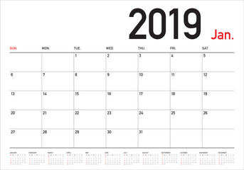January 2019 desk calendar vector illustration