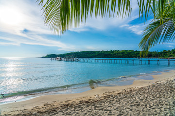 Fototapeta na wymiar Beautiful Tropical Beach blue ocean backgrouind Summer view Sunshine at Sand and Sea Asia Beach Thailand Destinations 