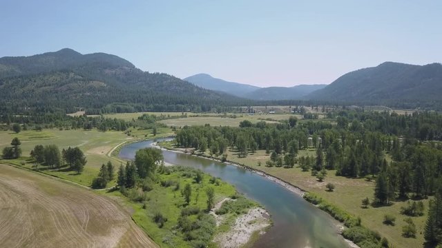 Aerial View of River Foothills and Farmland - Priest River Idaho