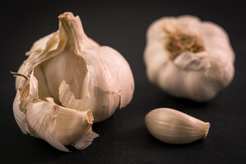 Knolle Knoblauch Makro isoliert auf schwarz 