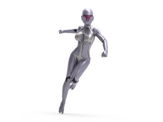 Robotic Cyber Woman aggressive pose 3D Rendering