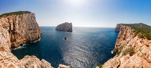 Panoramic view of the cliff of "Capo Caccia" in Sardinia, Italy.