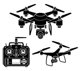 Drone silhouette icons set. Vector illustration.