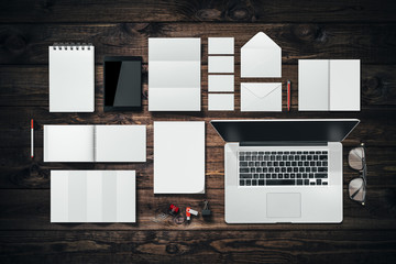 Top view image of corporate identity  branding elements, mockup