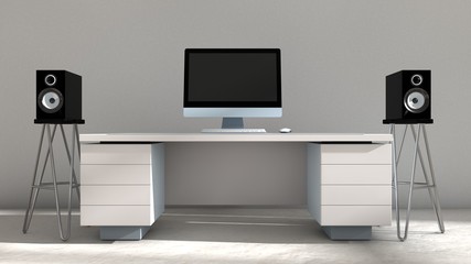 3D illustration of interior design of computer setup