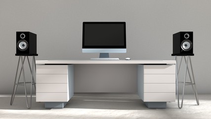 3D illustration of interior design of computer setup © vexworldwide