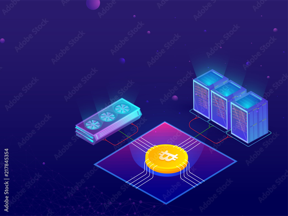 Canvas Prints crypto mining concept based isometric design with illustration of bitcoin servers connected with gol