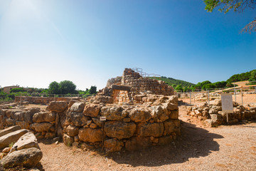View of the archaeological site of the "Nuraghe Palmavera" in Sardinia, Italy.